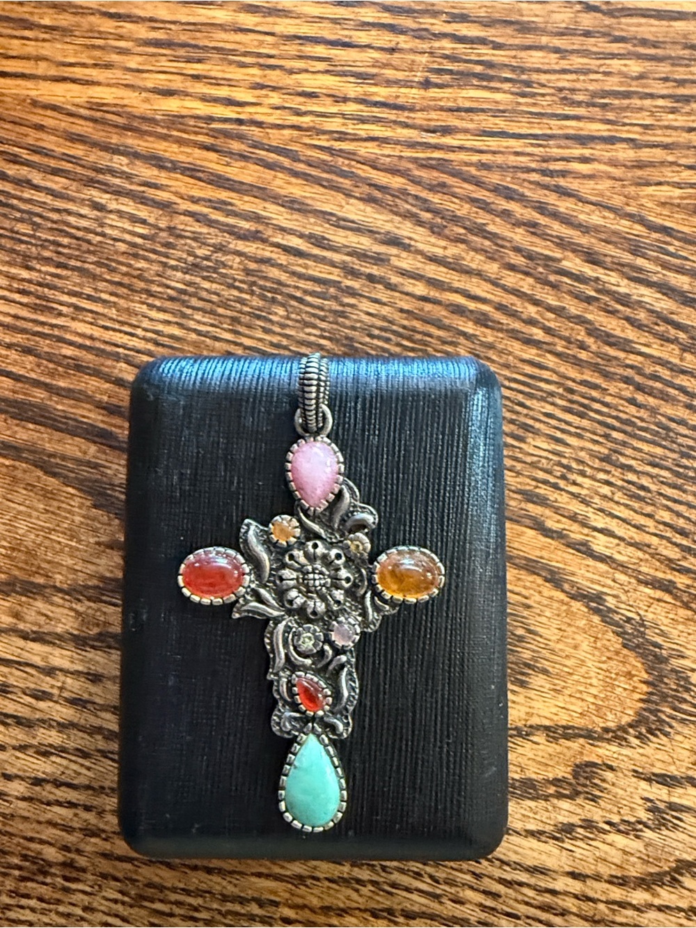 Studio Barse Multicolor Stone Cross  in Turquoise, Pink, Orange, Red